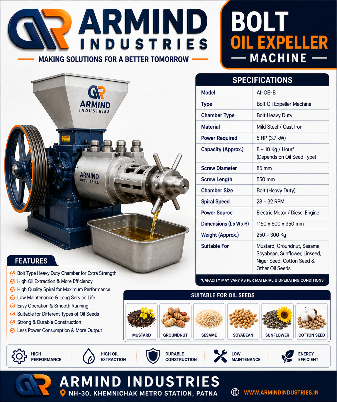 6 Bolt Oil Expeller Machine - Oil Expeller Machines manufacturer Bihar